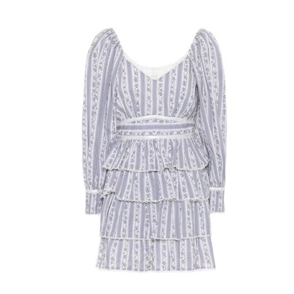 LOVESHACKFANCY Astor Striped Ruffle-tiered Dress In Dusk - 00 - Picture 1 of 10